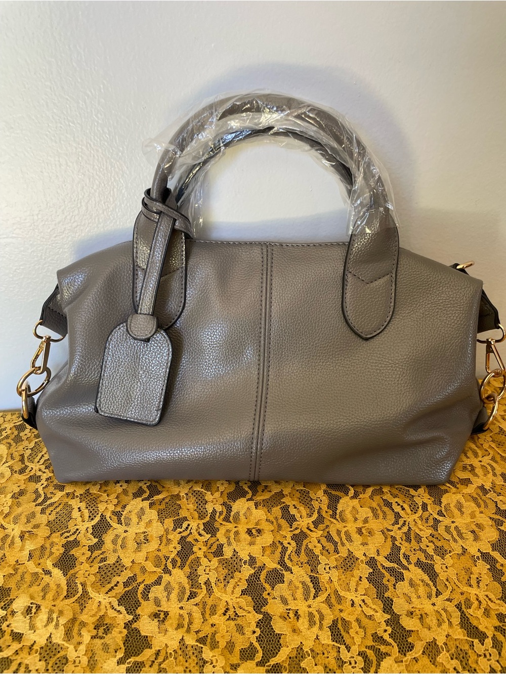 NWOT Classic Pebbled Faux Leather Satchel Handbag - Gray